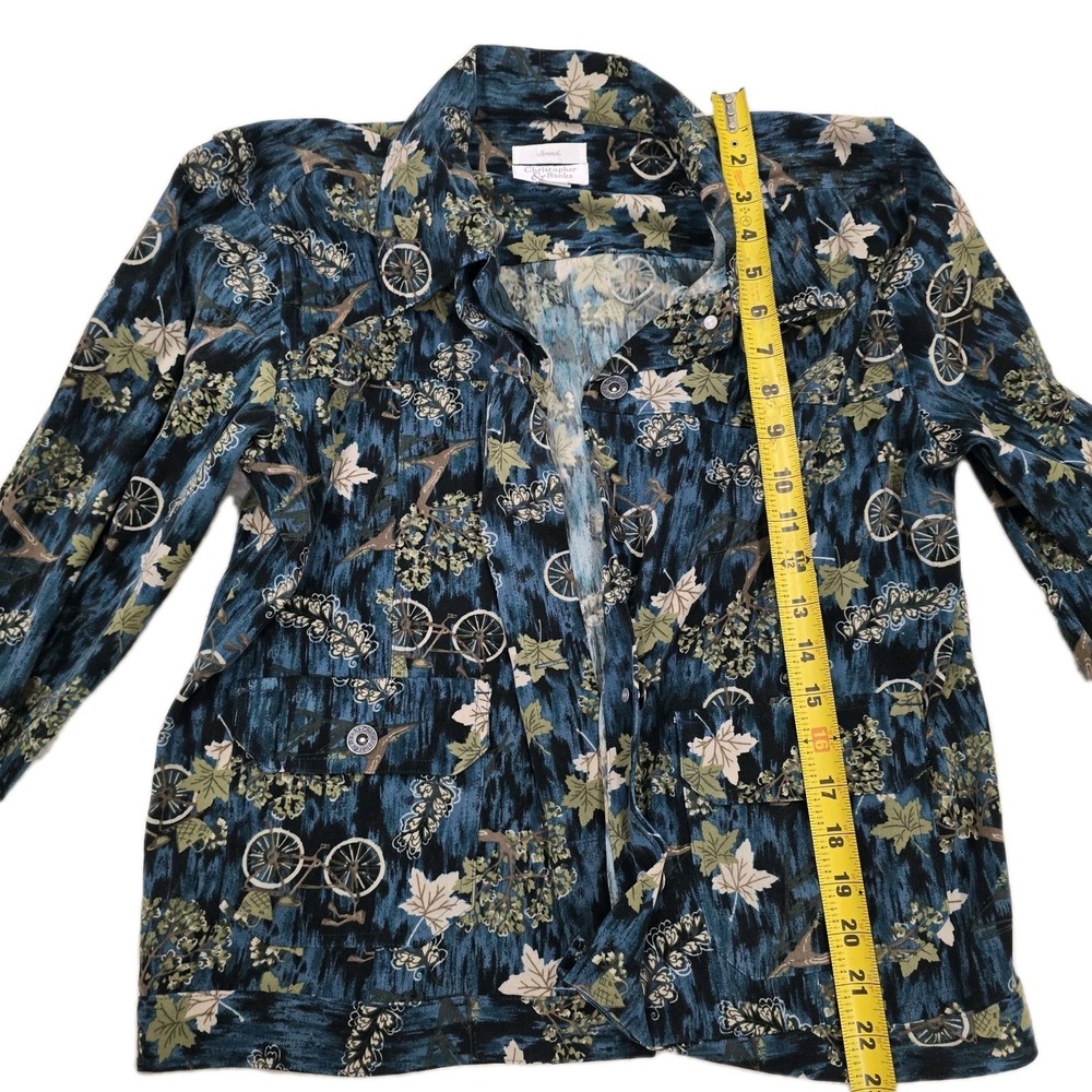 VINTAGE 2005 Christopher & Banks Blue Bicycle Maple Leaf Stretch Jacket Size M